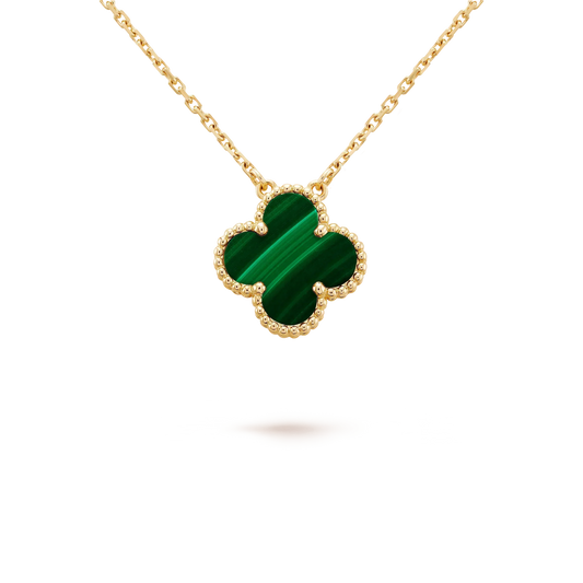 [Lunabriance]CLOVER 15MM MALACHITE SINGLE FLOWER  NECKLACE