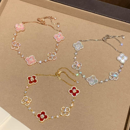 [Luna Brilliance]CLOVER 5 MOTIF PINK BLUE RED WHITE BRACELET