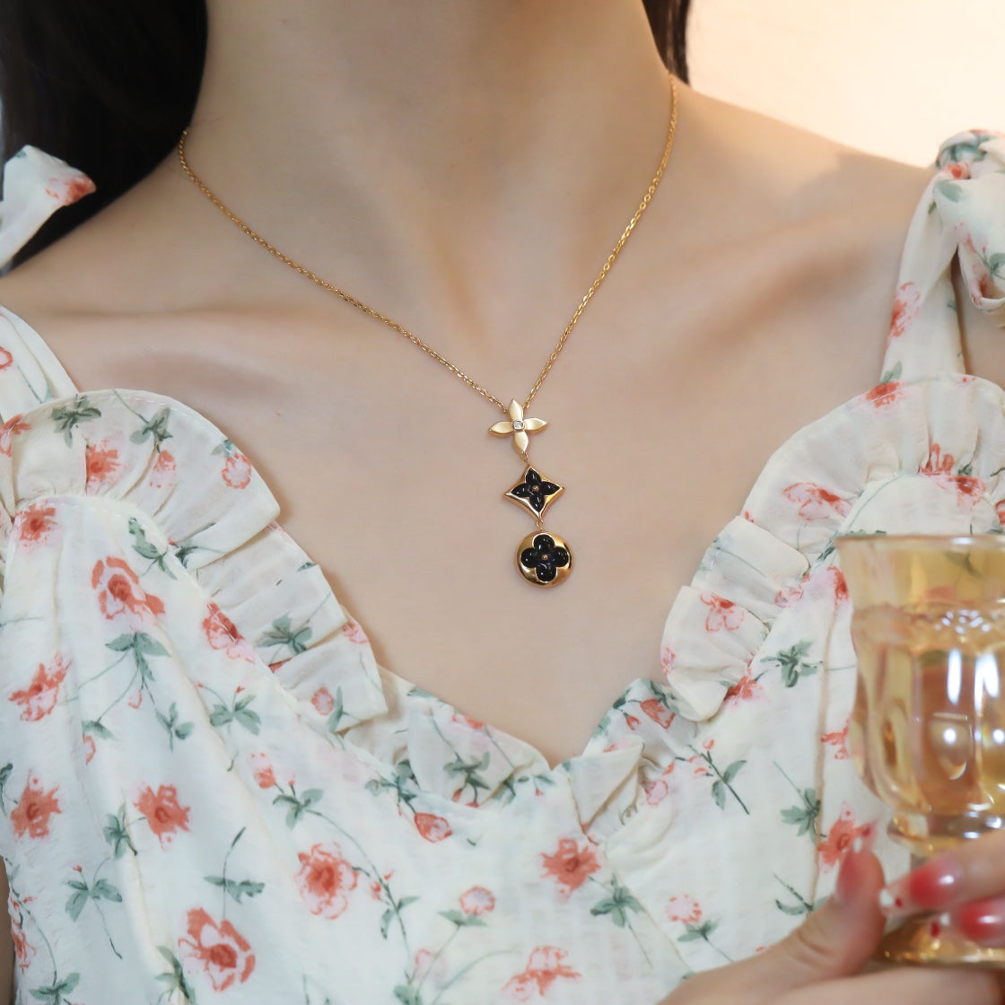 [Lunabriance]STAR AND SUN ONYX PINK GOLD NECKLACE