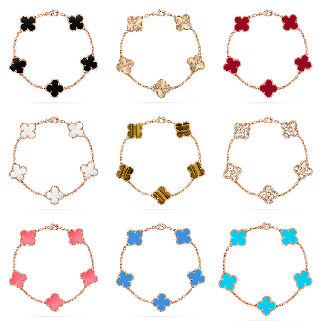 [Luna Brilliance]THICK GOLD-PLATED CUSTOM SIZE EDITION CLOVER ROSE GOLD BRACELET COLLECTION,5 MOTIFS