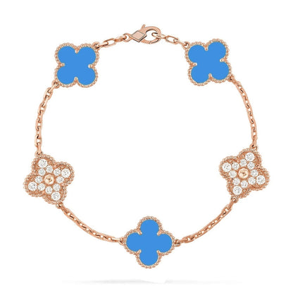 [Luna Brilliance]THICK GOLD-PLATED CUSTOM SIZE EDITION CLOVER DIAMOND ROSE GOLD BRACELET COLLECTION,5 MOTIFS