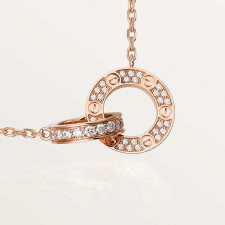 [Luna Brilliance]LOVE 7.6MM NECKLACE ROSE GOLD AND SILVER  FULL DIAMOND