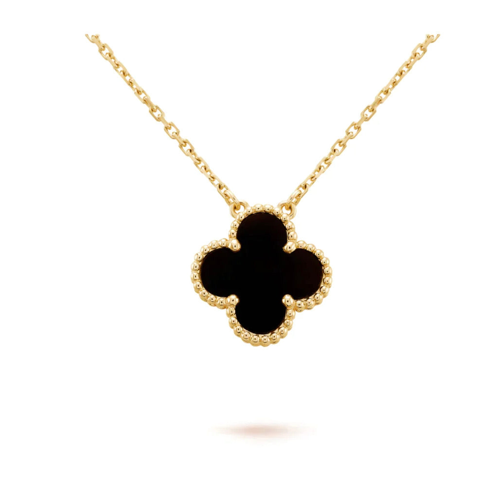 [Lunabriance]CLOVER 15MM BLACK ONYX SINGLE FLOWER NECKLACE