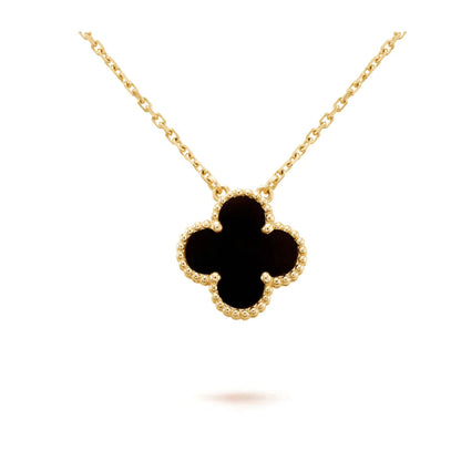 [Lunabriance]CLOVER 15MM BLACK ONYX SINGLE FLOWER NECKLACE