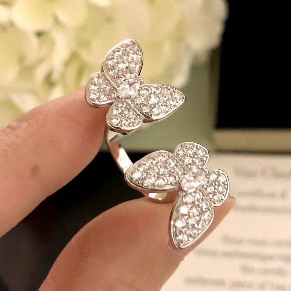 [Luna Brilliance]TWIN SILVER BUTTERFLY DIAMOND RING