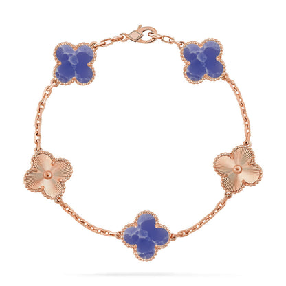 [Luna Brilliance]THICK GOLD-PLATED CUSTOM SIZE EDITION CLOVER LASER ROSE GOLD BRACELET COLLECTION,5 MOTIFS