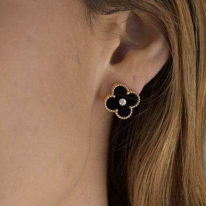 [Lunabriance]CLOVER MEDIUM 1 MOTIFS ONYX DIAMOND EARRINGS