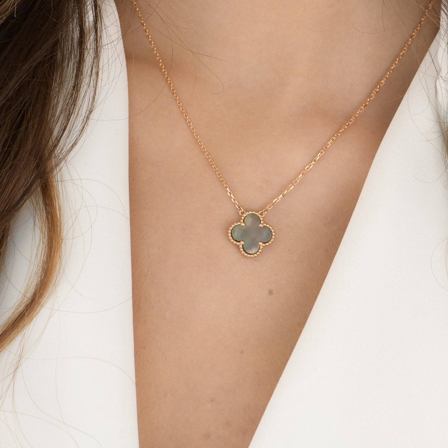 [Lunabriance]CLOVER 15MM  GRAY MOTHER OF PEARL NECKLACE