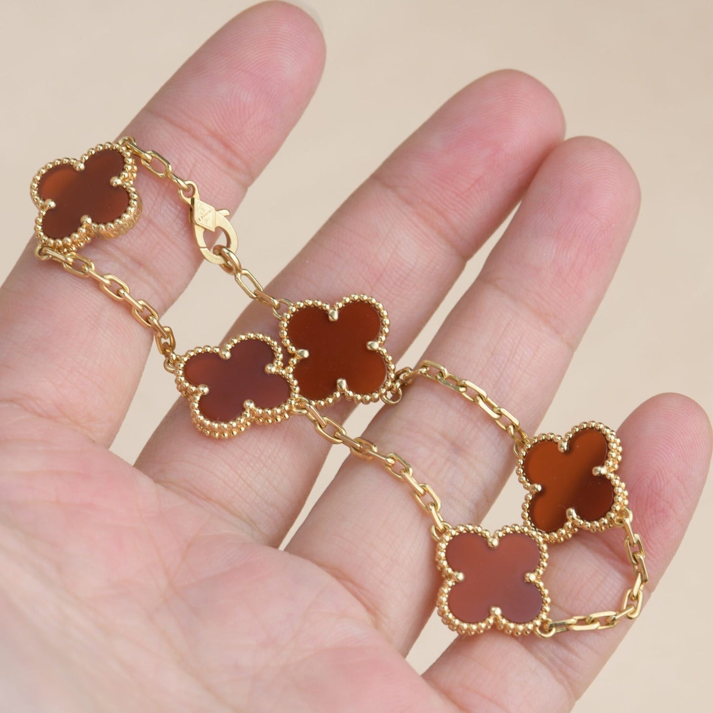 [Lunabriance]CLOVER 5 MOTIFS RED AGATE  BRACELET