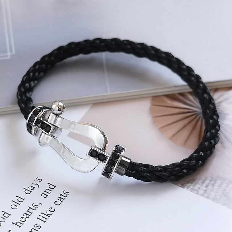 [Lunabriance]FORCE LARGE HORSESHOE BLACK DIAMOND BRACELET SILVER