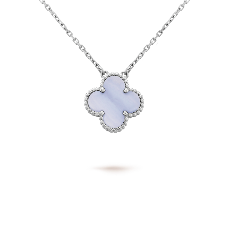 [Lunabriance]CLOVER 15MM BLUE CHALCEDONY NECKLACE SILVER