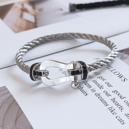 [Lunabriance]FORCE LARGE HORSESHOE BLACK DIAMOND BRACELET SILVER