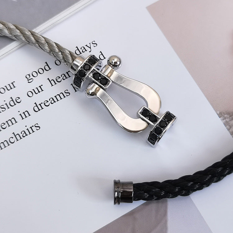 [Lunabriance]FORCE LARGE HORSESHOE BLACK DIAMOND BRACELET SILVER