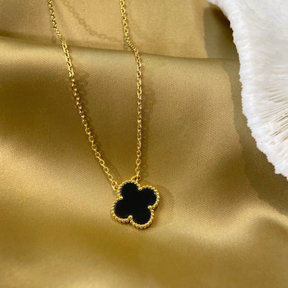 [Lunabriance]CLOVER 15MM BLACK ONYX SINGLE FLOWER NECKLACE
