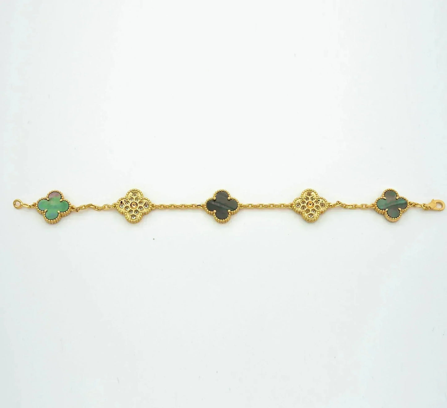 [Lunabriance]CLOVER 5 MOTIF GRAY MOP DIAMOND BRACELET