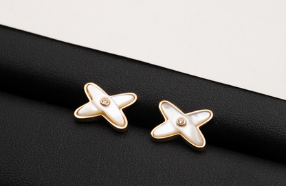 [Lunabriance]JEUX DE WHITE MOP PINK GOLD DIAMOND EARRINGS