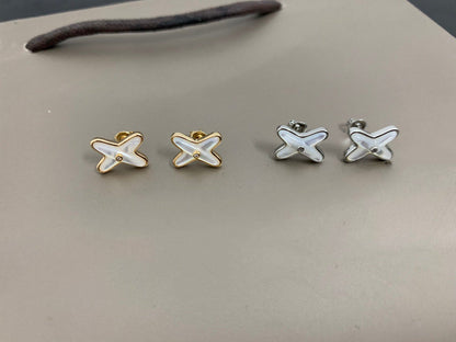 [Lunabriance]JEUX DE WHITE MOP SILVER DIAMOND EARRINGS