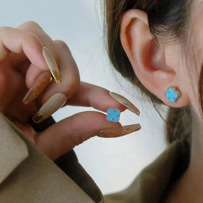 [Lunabriance]CLOVER MINI 9.5MM ONYX STUD EARRINGS SILVER