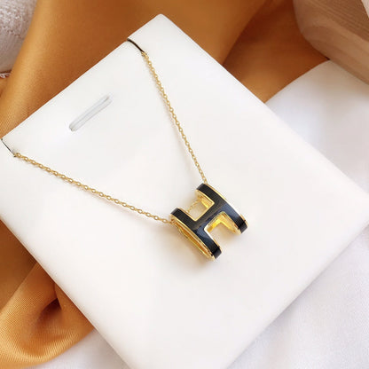 [Lunabriance]HM CLIC BLACK ENAMEL GOLD NECKLACE