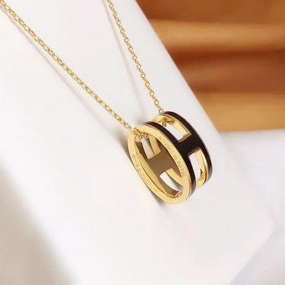 [Lunabriance]HM CLIC BLACK ENAMEL GOLD NECKLACE