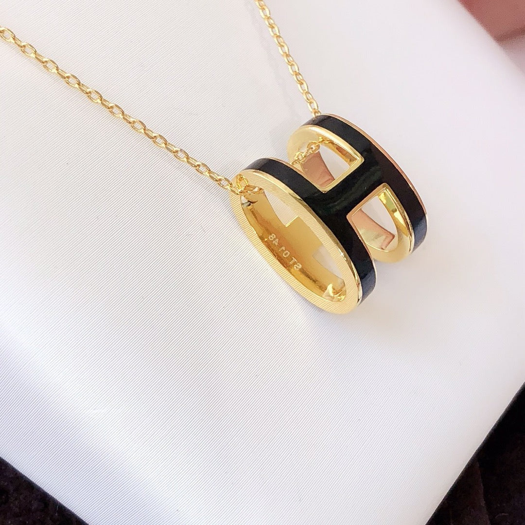 [Lunabriance]HM CLIC BLACK ENAMEL GOLD NECKLACE
