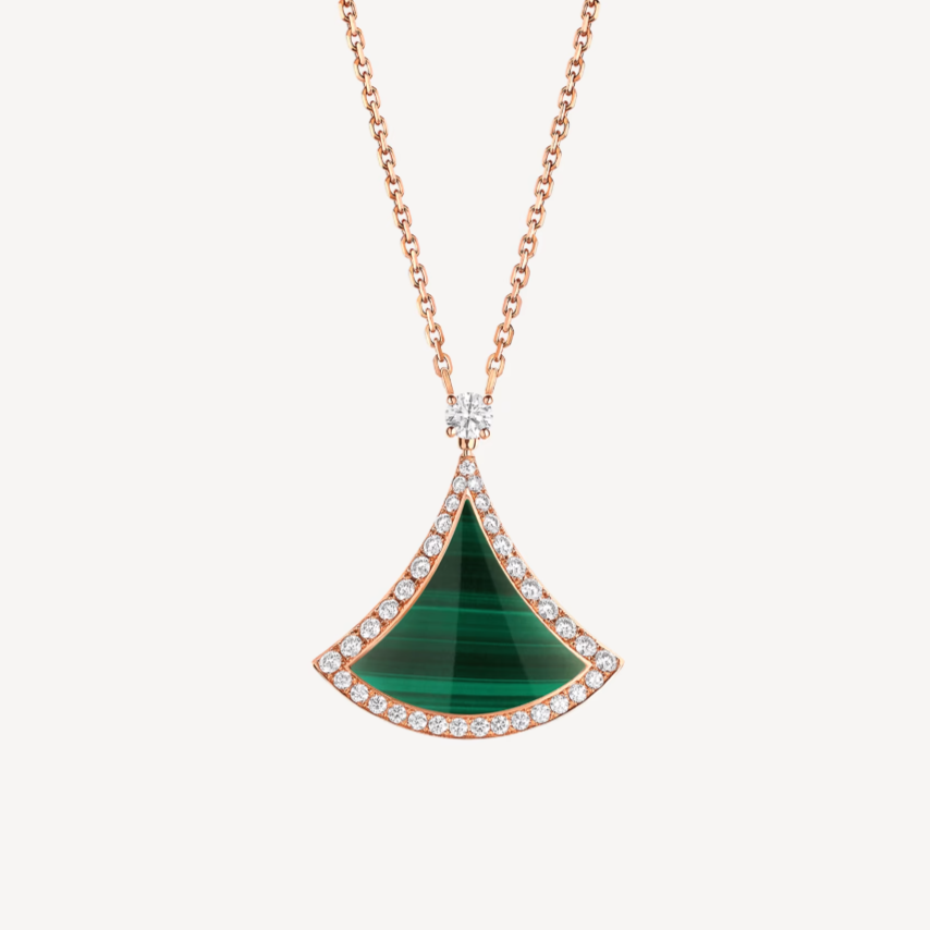 [Lunabriance]DREAM MALACHITE DIAMOND PAVED PINK GOLD NECKLACE