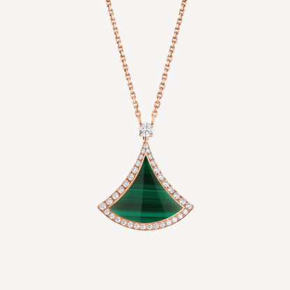 [Lunabriance]DREAM MALACHITE DIAMOND PAVED PINK GOLD NECKLACE