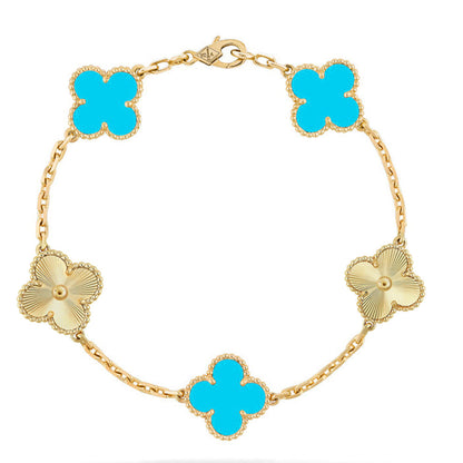 [Luna Brilliance]THICK GOLD-PLATED CUSTOM SIZE EDITION CLOVER LASER GOLD BRACELET COLLECTION,5 MOTIFS