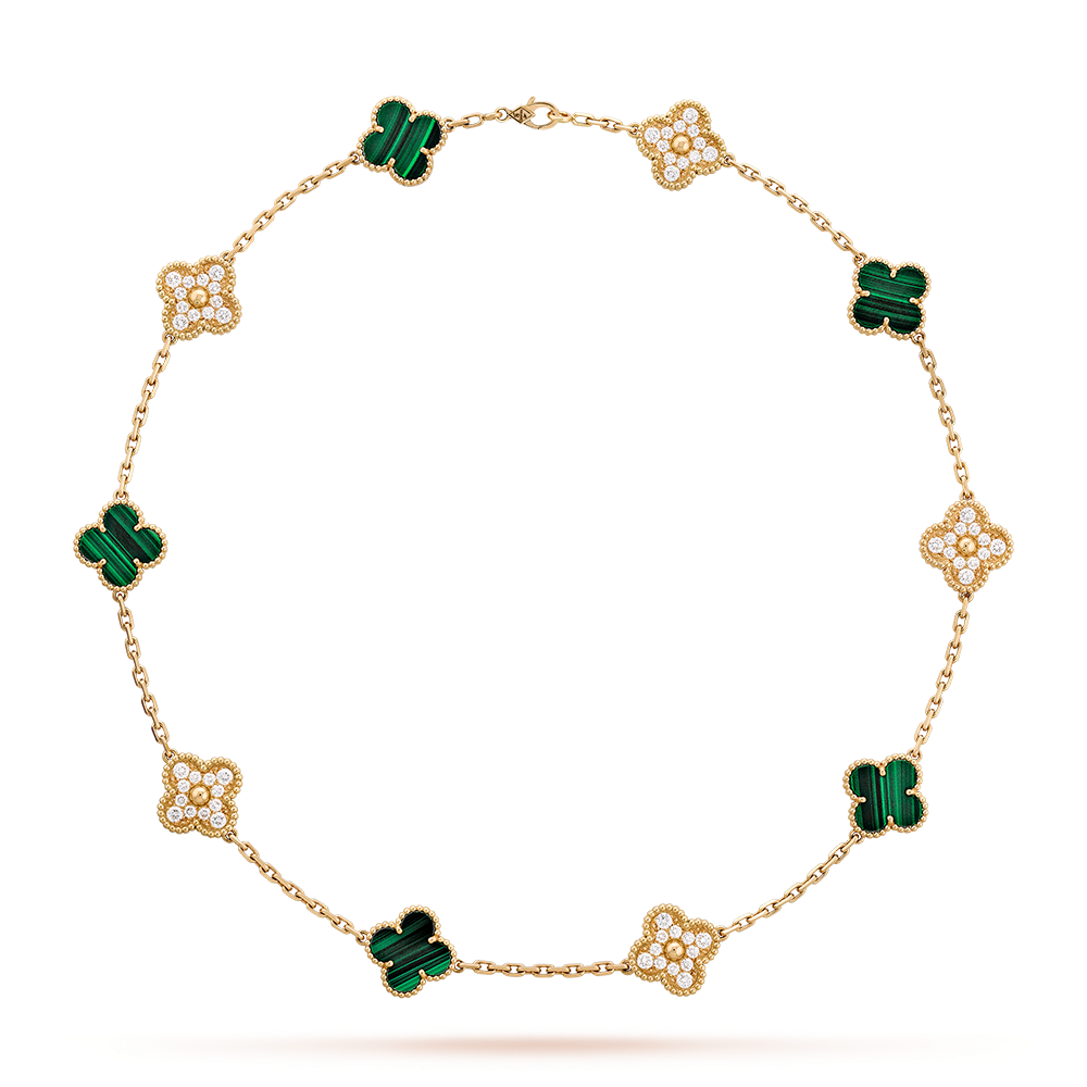 [Luna Brilliance]CLOVER 10 MOTIFS MALACHITE DIAMOND NECKLACE