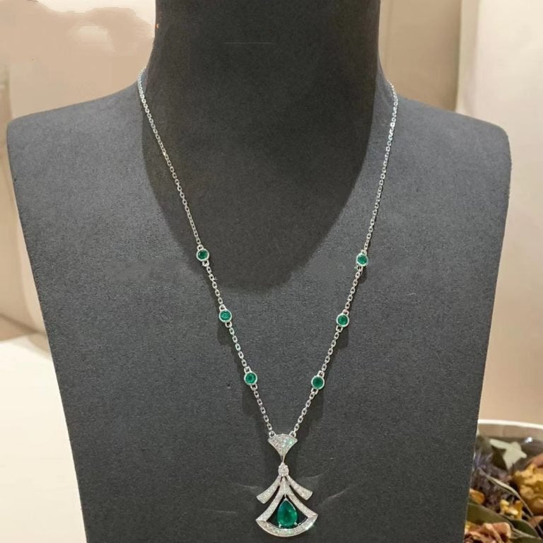 [Lunabriance]DREAM NECKLACE MALACHITE DIAMOND SILVER