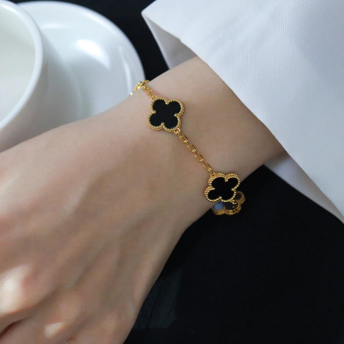 [Lunabriance]CLOVER  5 MOTIFS BLACK ONYX BRACELET