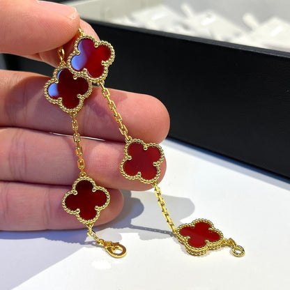 [Lunabriance]CLOVER 5 MOTIFS RED AGATE  BRACELET