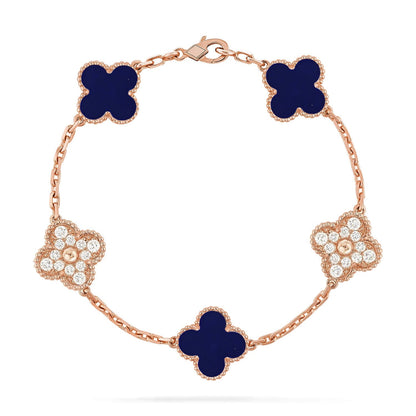 [Luna Brilliance]THICK GOLD-PLATED CUSTOM SIZE EDITION CLOVER DIAMOND ROSE GOLD BRACELET COLLECTION,5 MOTIFS