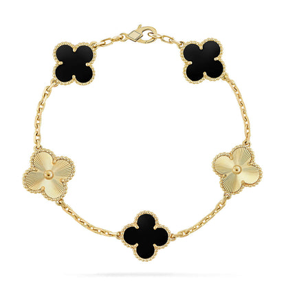 [Luna Brilliance]THICK GOLD-PLATED CUSTOM SIZE EDITION CLOVER LASER GOLD BRACELET COLLECTION,5 MOTIFS