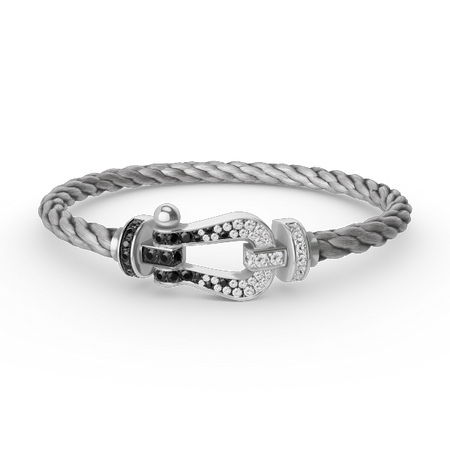 [Luna Brilliance]FORCE LARGE HORSESHOE BLACK WHITE DIAMOND BRACELET SILVER