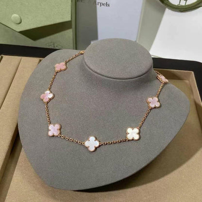 [Luna Brilliance]CLOVER 10 MOTIFS PINK MOP NECKLACE