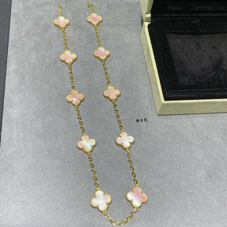 [Luna Brilliance]CLOVER 10 MOTIFS PINK MOP NECKLACE