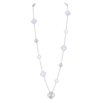 [Luna Brilliance]DETACHABLE CLOVER 15(11+4) FLOWER SILVER NECKLACE SET
