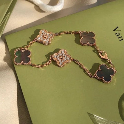 [Lunabriance]CLOVER 5 MOTIF GRAY MOP DIAMOND BRACELET