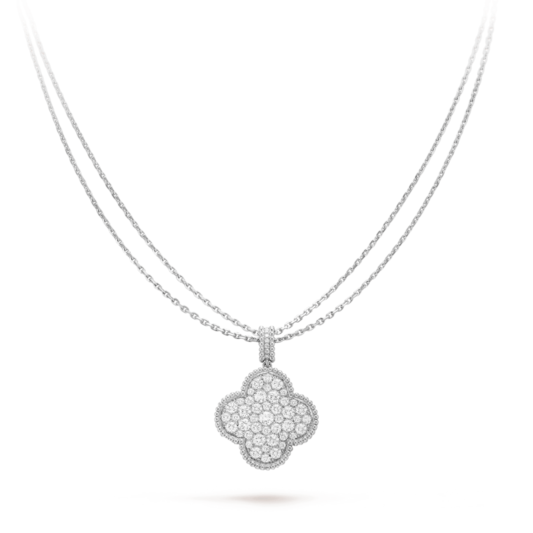 [Luna Brilliance]CLOVER 25MM SILVER FULL DIAMOND BIG CLOVER NECKLACE