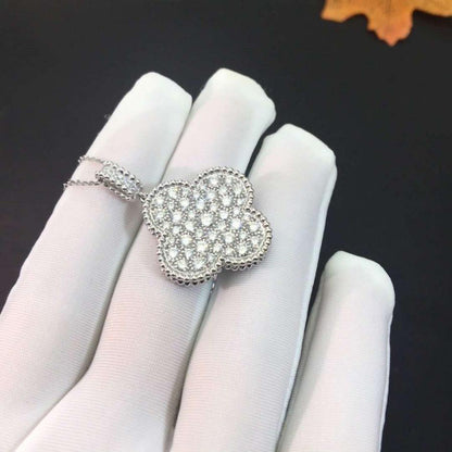 [Lunabriance]CLOVER 25MM SILVER FULL DIAMOND BIG CLOVER NECKLACE