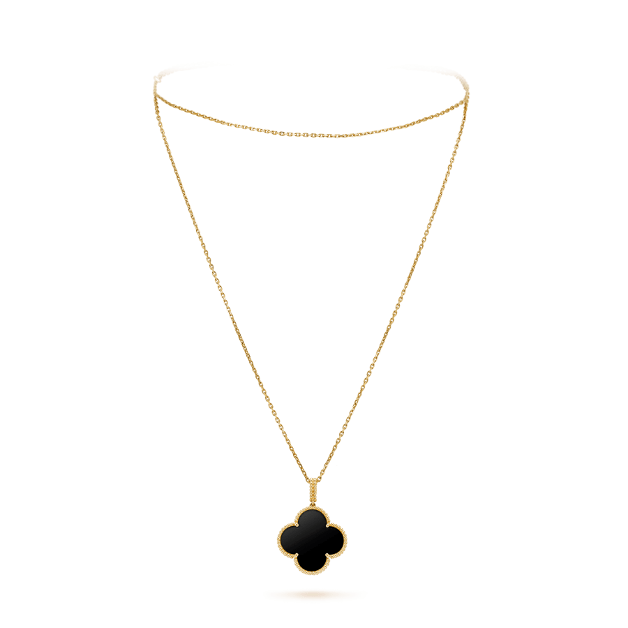 [Luna Brilliance]CLOVER 25MM GOLD ONYX BIG CLOVER NECKLACE