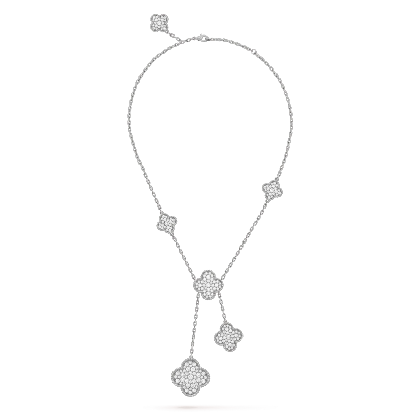 [Lunabriance]CLOVER 5 MOTIFS SILVER DIAMONDS NECKLACE