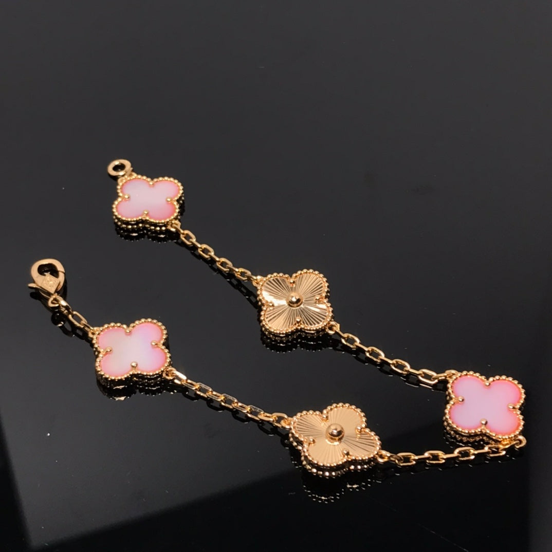 [Lunabriance]CLOVER BRACELET 5 MOTIF PINK AND PINK GOLD