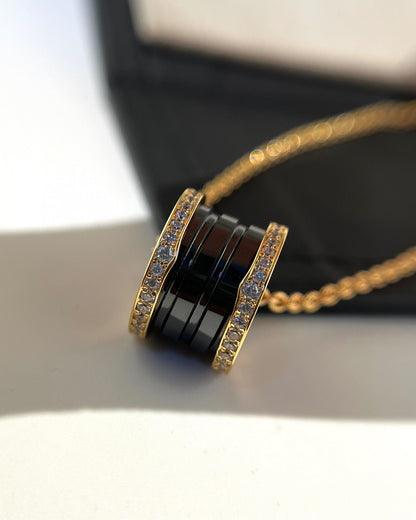 [Lunabriance]ZERO 1 BLACK CERAMIC DIAMOND PINK GOLD NECKLACE