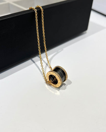 [Lunabriance]ZERO 1 BLACK CERAMIC DIAMOND PINK GOLD NECKLACE