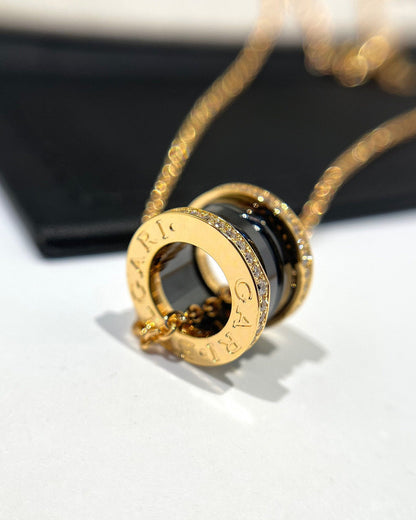 [Lunabriance]ZERO 1 BLACK CERAMIC DIAMOND PINK GOLD NECKLACE